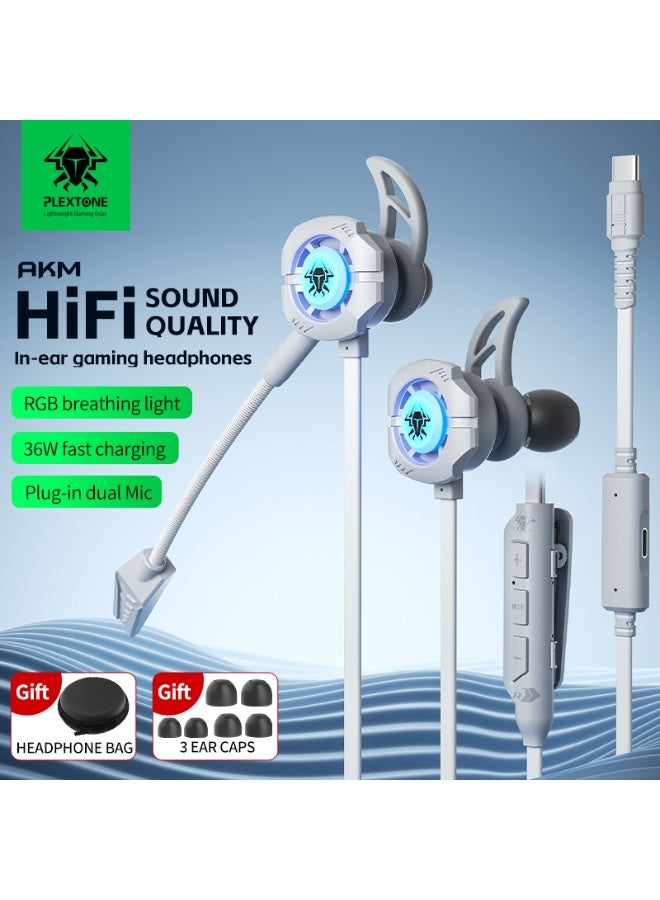 Plextone AKM In-Ear Earphones with Type-C Port, Wired, 36W Charger, Tablet Charger, Gaming Earphones, HD Microphone, Compatible with iPads and Tablets with Type-C Port, iPhone 15, All Models, Pro and Pro Max, iPhone 16, All Models, Pro and Pro Max, Android Devices with Type-C Port - Image 2