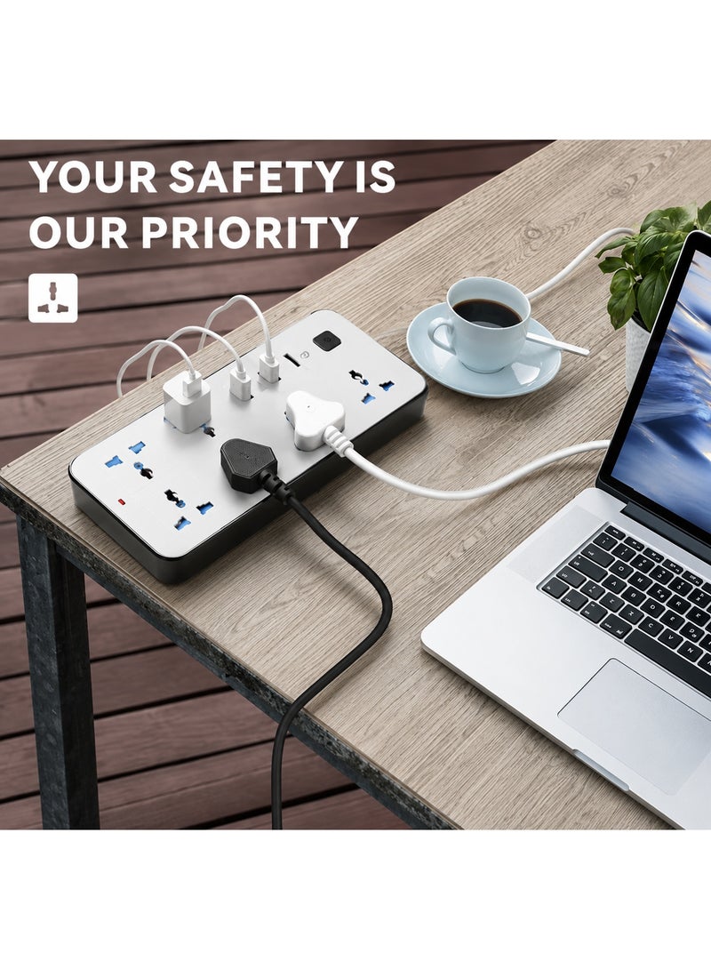 باور توصيلة كهربائية Afras بطول 5 متر مع 6 مقابس عالمية و3 منافذ USB ومنفذ Type-C – فيشة بريطانية ثلاثية - Image 2