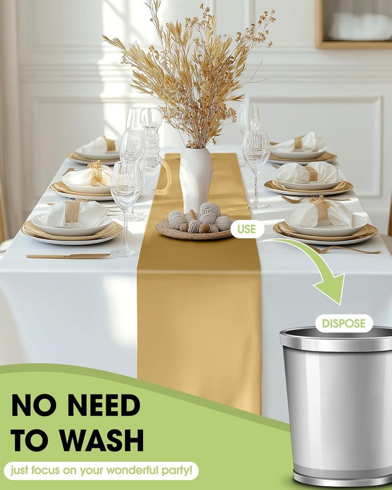 Gold Table Runner - 10 Packs, 14'' × 108'' Plastic Table Runners, Stain-Proof & Water Resistant - Image 4