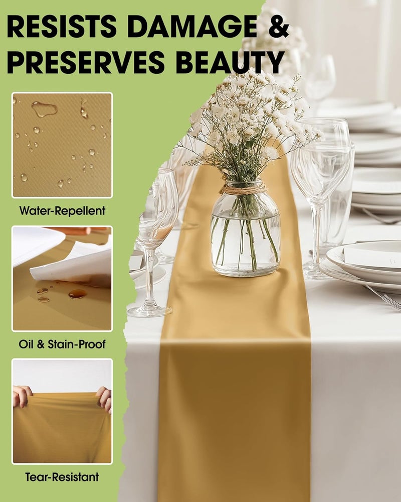 Gold Table Runner - 10 Packs, 14'' × 108'' Plastic Table Runners, Stain-Proof & Water Resistant - Image 3