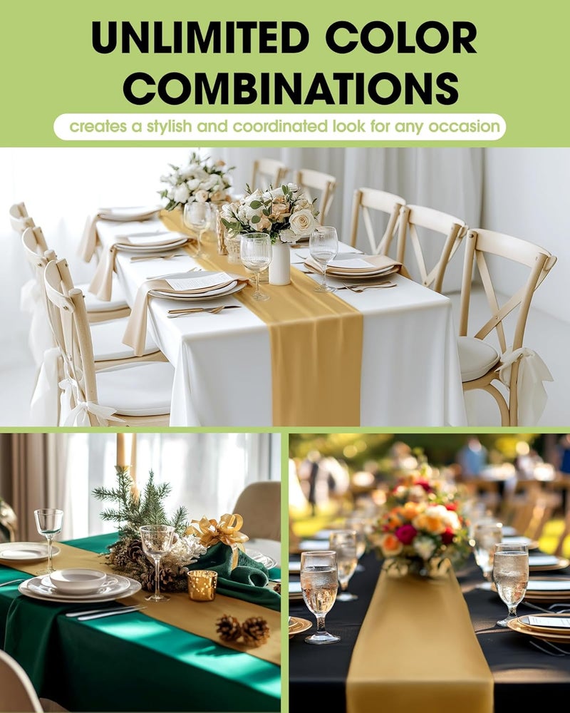 Gold Table Runner - 10 Packs, 14'' × 108'' Plastic Table Runners, Stain-Proof & Water Resistant - Image 2