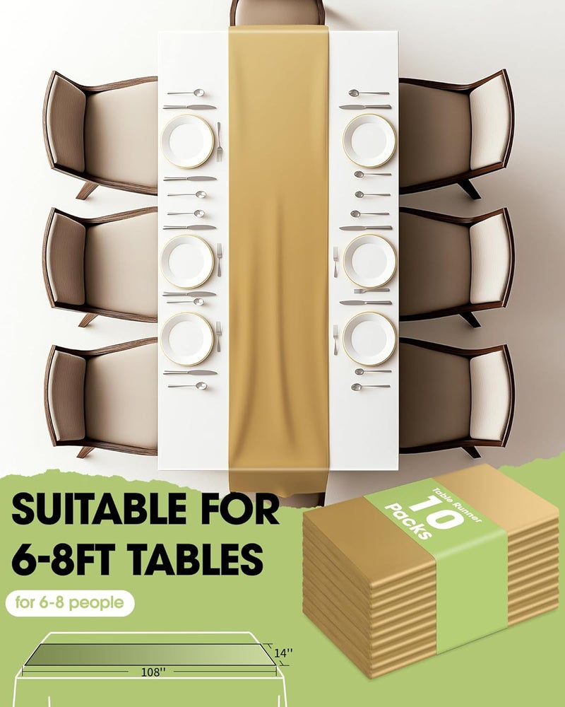 Gold Table Runner - 10 Packs, 14'' × 108'' Plastic Table Runners, Stain-Proof & Water Resistant - Image 5