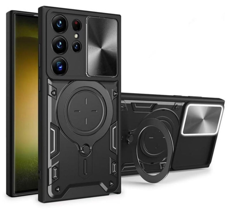 غطاء الحالة لسامسونج غالاكسي S22 ألترا, غطاء عدسة الكاميرا الشريحة, 360 درجة دوار حلقة الركض, غطاء الهاتف المقاوم للصدمات، متوافق مع السيارة المغناطيسية جبل - Image 1