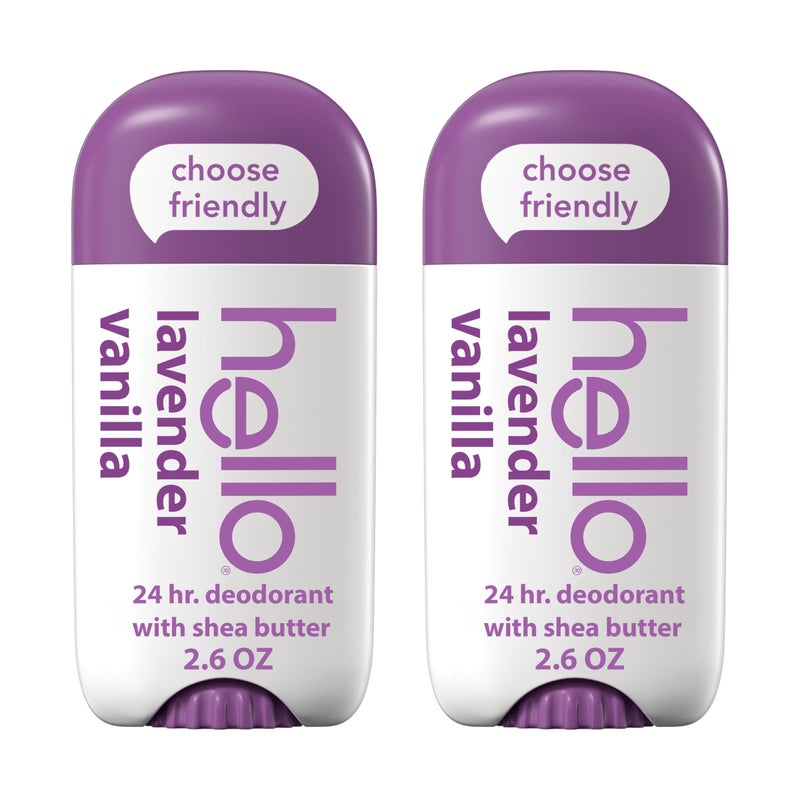 Hello دورانتي هالو لافندر فانيلا خالي من الألمنيوم للنساء والرجال مع زبدة الشيا، انتعاش لمدة 24 ساعة، خالي من بيكربونات الصوديوم، مختبر جلدياً، 2.6 أونصة عصا (عبوة 2)  - Image 1