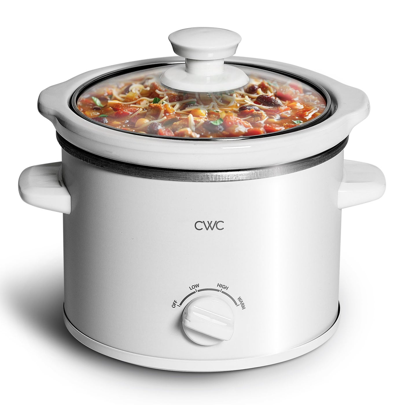 COOK WITH COLOR 2QT Mini Electric Round Slow Cooker - Adjustable Settings, Removable Stoneware Pot, Tempered Glass Lid, Dishwasher Safe, Cool-Touch Side Handles, Cream