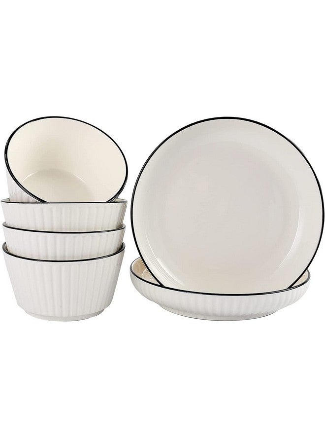 P-PLUS INTERNATIONAL Fusion Porcelain Dinnerware Set - Round Plates and Soup Bowls (4 Bowls + 2 Plates) - Solid White - Image 1