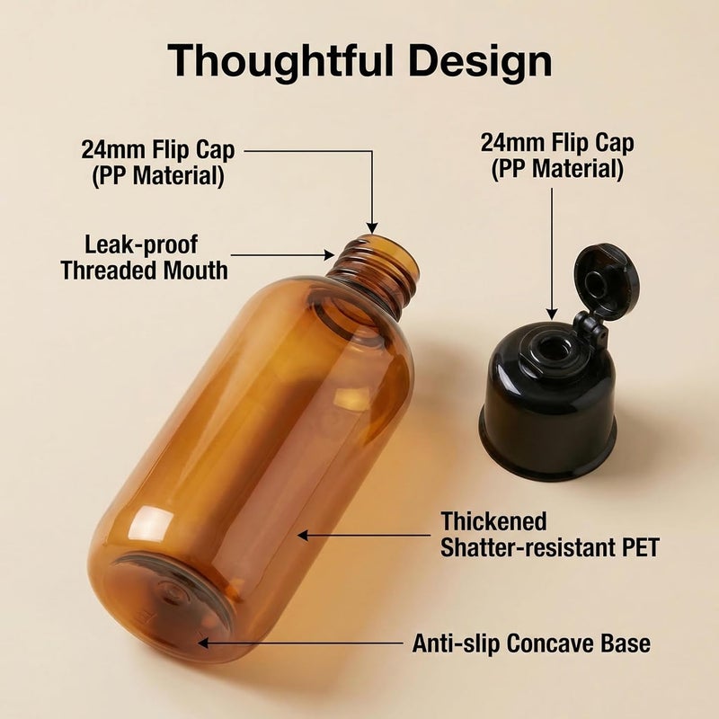 VASANA 300ml/10oz Empty Refill Plastic Squeeze Bottles with Black Flip Cap Cosmetic Makeup Essential Oil Water Shampoo Shower Gel Liquid Body SoapStorage Holder DIY Beauty Tool Pack of 2 (Amber) - Image 4