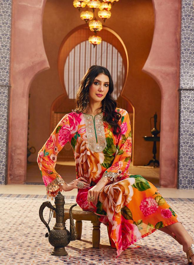 SASSAFRAS Floral Print Embroidered Neck Abaya Dress - Image 2