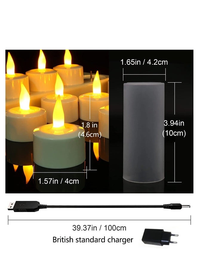 Rechargeable Tealights with Charging Base, 12pcs Flameless Flickering LED Battery Candles with Frosted Cup, Realistic Warm Yellow Decorative Lights for Valen tines Home Table Decor - Image 1