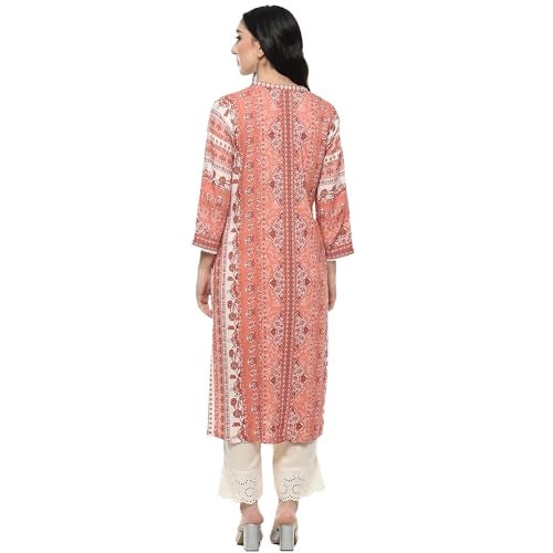 BIBA Women Viscose Printed Regular Fit Straight Kurta Mix and Match(RIBAYAT COLLECTION20151_Blush Pink_38) - Image 4