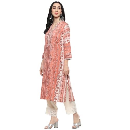 BIBA Women Viscose Printed Regular Fit Straight Kurta Mix and Match(RIBAYAT COLLECTION20151_Blush Pink_38) - Image 2