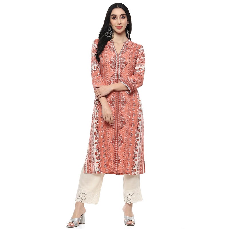 BIBA Women Viscose Printed Regular Fit Straight Kurta Mix and Match(RIBAYAT COLLECTION20151_Blush Pink_38) - Image 5