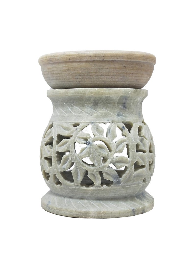 UV Creations Hand Made 3 inch Lamp Burner with 1 inch Bowl Tea Light Holder Decorative Thing Made of Two Pieces of Soapstone Aromatherapy by UV Creations  - Image 1