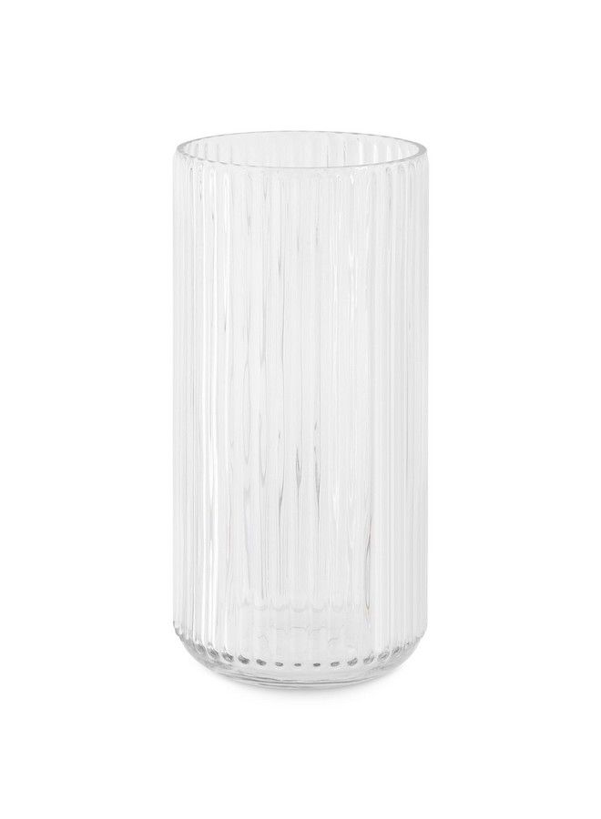 Navaris Ribbed Vase ? 4.5 X 9.8 Inches Transparent Glass Flower Vase Modern And Minimal Wide Decorative Clear Vase - Image 1