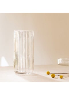 Navaris Ribbed Vase ? 4.5 X 9.8 Inches Transparent Glass Flower Vase Modern And Minimal Wide Decorative Clear Vase  - Image 5
