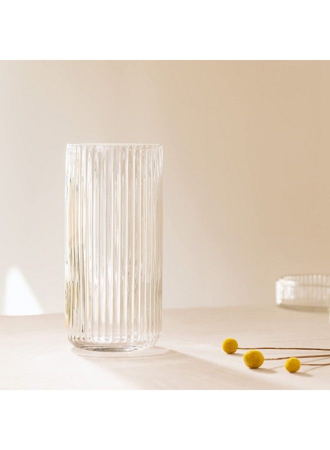 Navaris Ribbed Vase ? 4.5 X 9.8 Inches Transparent Glass Flower Vase Modern And Minimal Wide Decorative Clear Vase - Image 5