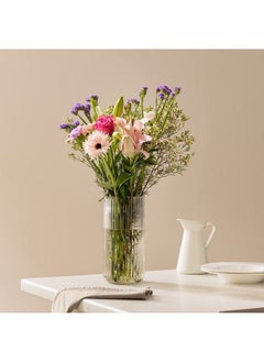 Navaris Ribbed Vase ? 4.5 X 9.8 Inches Transparent Glass Flower Vase Modern And Minimal Wide Decorative Clear Vase  - Image 3