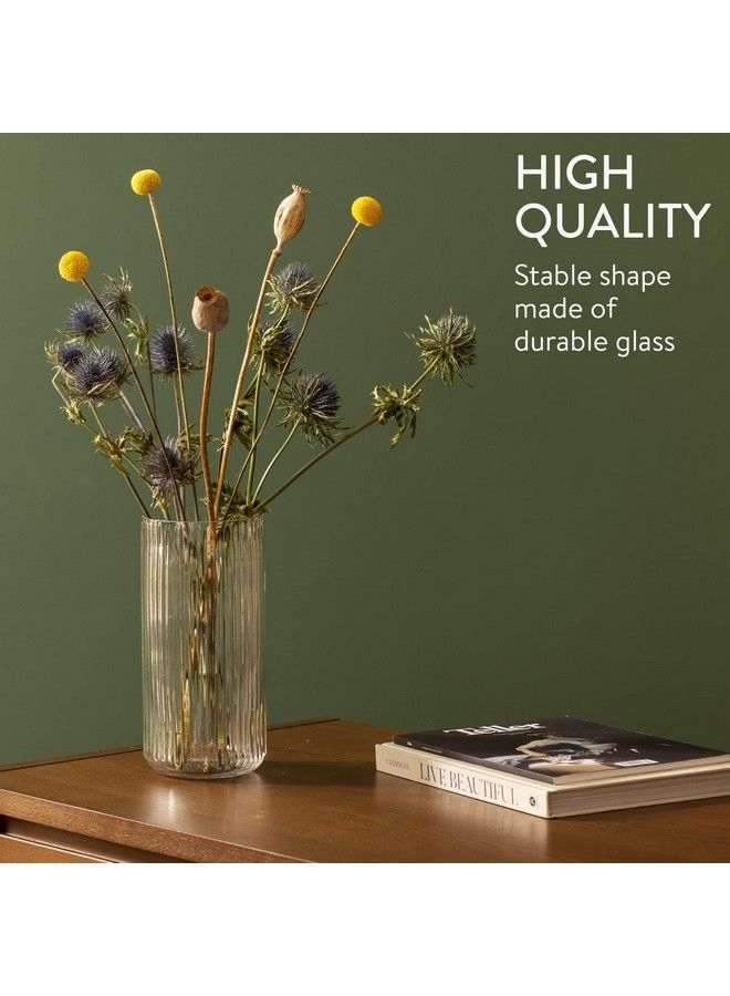 Navaris Ribbed Vase ? 4.5 X 9.8 Inches Transparent Glass Flower Vase Modern And Minimal Wide Decorative Clear Vase - Image 4