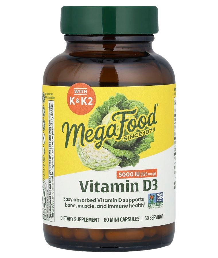 MegaFood Vitamin D3 125 mcg  (5000 IU) 60 Mini Capsules