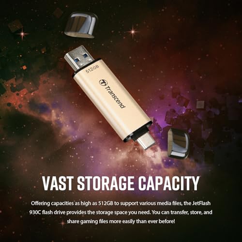Transcend JetFlash 930C 256GB USB Type C 3.2 Gen 1 (USB 5Gbps) Flash Drive, High Performance & High Endurance Pen Drive, Read/Write - up to 420 MB/s & 400 MB/s, 5 Yrs. Warranty, Gold (TS256GJF930C) - Image 3