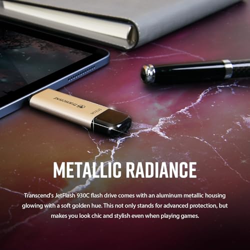 Transcend JetFlash 930C 256GB USB Type C 3.2 Gen 1 (USB 5Gbps) Flash Drive, High Performance & High Endurance Pen Drive, Read/Write - up to 420 MB/s & 400 MB/s, 5 Yrs. Warranty, Gold (TS256GJF930C) - Image 2