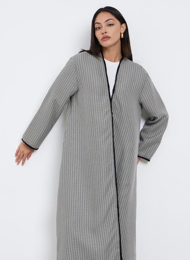 Amirah Multi Tweed Look Abaya with Frayed Edge - Image 2