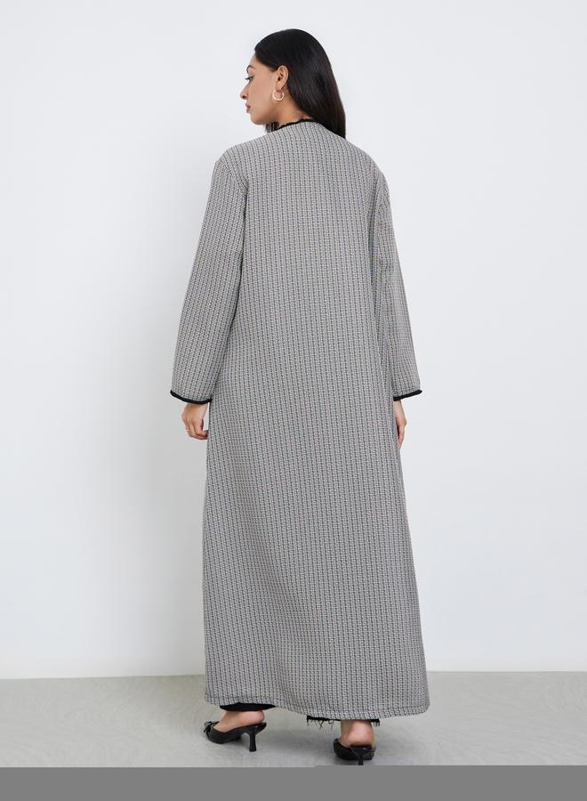 Amirah Multi Tweed Look Abaya with Frayed Edge - Image 4
