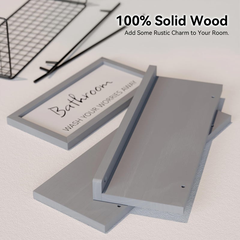WOPITUES Floating Shelves for Wall Decor Sign, Bathroom Organizers and Storage, Bathroom Shelves Over Toilet with Metal Guardrail-Modern Grey - Image 4