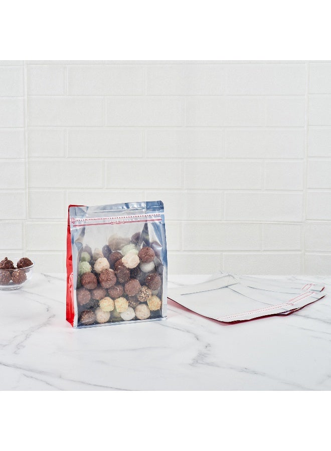 Restaurantware Bag Tek 9.4 Inch x 7.4 Inch x 2.8 Inch Heat Seal Bags, 100 Large Resealable Pouches - Rip Lock, Clear Window, Red Plastic Resealable Bags, Heat Sealable, For Snacks Or Sandwiches - Image 3