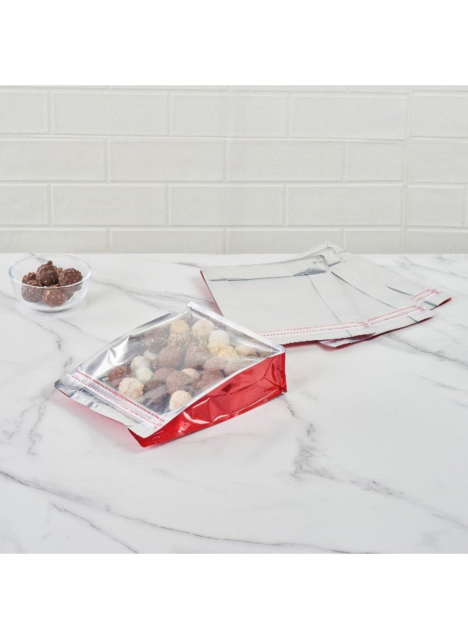 Restaurantware Bag Tek 9.4 Inch x 7.4 Inch x 2.8 Inch Heat Seal Bags, 100 Large Resealable Pouches - Rip Lock, Clear Window, Red Plastic Resealable Bags, Heat Sealable, For Snacks Or Sandwiches - Image 4