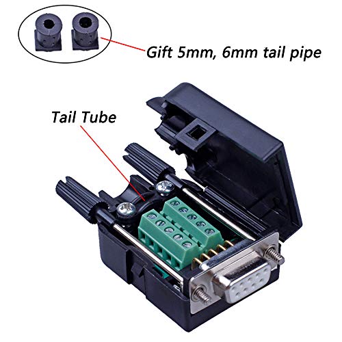 ANMBEST 2PCS DB9 Solderless RS232 D-SUB Serial to 9-pin Port Terminal Male Adapter Connector Breakout Board with Case Long Bolts Tail Pipe (2PCS Female) - Image 4