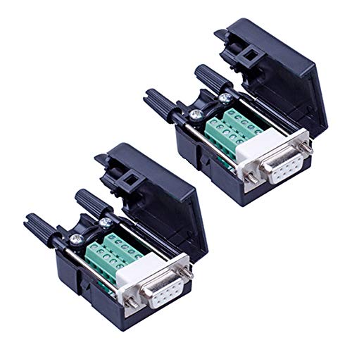 ANMBEST 2PCS DB9 Solderless RS232 D-SUB Serial to 9-pin Port Terminal Male Adapter Connector Breakout Board with Case Long Bolts Tail Pipe (2PCS Female) - Image 1