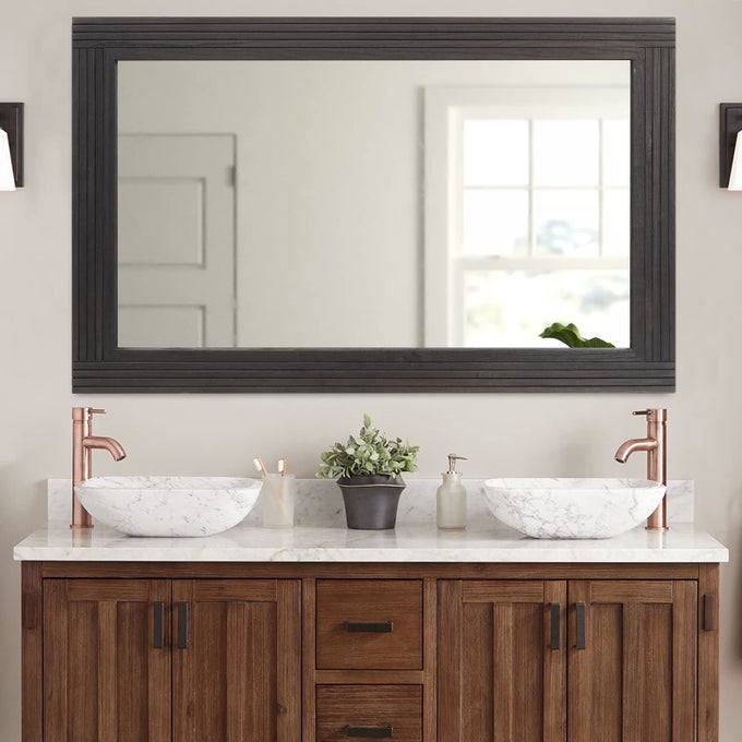 HANDMADE WOODEN SPLICED WALL MIRROR FOR BATHROOM RUSTIC FARMHOUSE VANITY MIRROR DCOR WALL ART SOLID WOOD FRAME VERTICAL OR HORIZONTAL HANGING