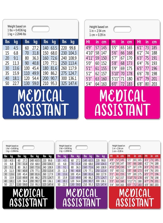 Besoar 5 Pack Medical Assistant Badge Buddy Card Holder - Horizontal MA Nursing Accessories Blue Pink Purple Red Black Colors ID Name Identification Tags with Conversion Charts for Medical Work - Image 1