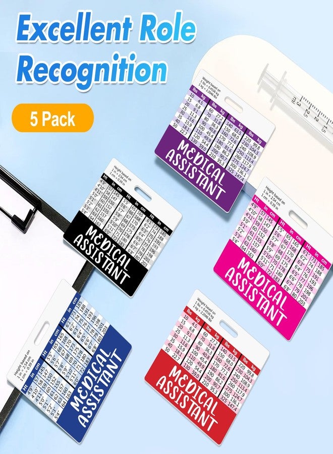 Besoar 5 Pack Medical Assistant Badge Buddy Card Holder - Horizontal MA Nursing Accessories Blue Pink Purple Red Black Colors ID Name Identification Tags with Conversion Charts for Medical Work - Image 4
