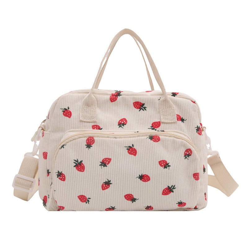 Corduroy Strawberry Travel Tote Bag with Large Capacity for Women - Image 1