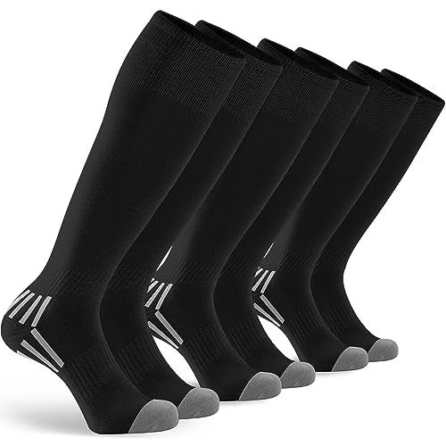 GRAPMKTG 3 Pack Soccer Baseball Softball Socks for Youth Women and Men Knee High Football Socks for Boys Girls Black Medium - Image 1