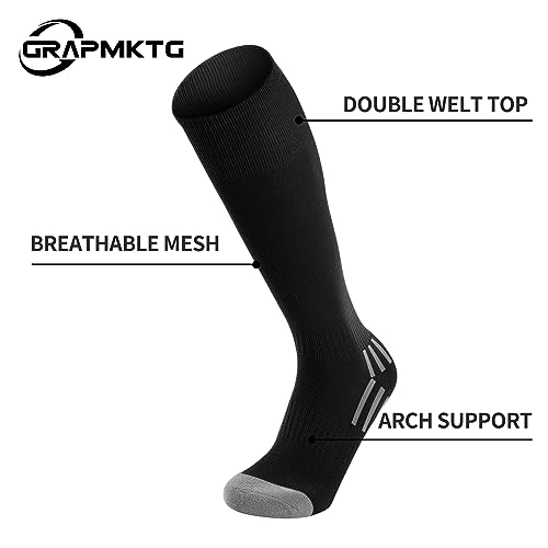 GRAPMKTG 3 Pack Soccer Baseball Softball Socks for Youth Women and Men Knee High Football Socks for Boys Girls Black Medium - Image 5