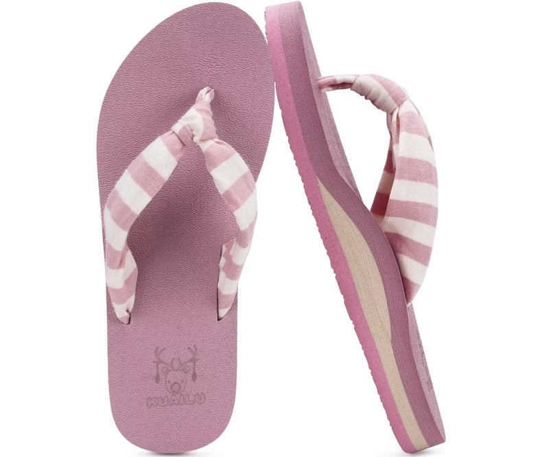 KuaiLu Flip Flops Women Arch Support Yoga Mat Comfortable Summer Beach Walking Thong Cushion Sandals Slip on Pool Outfits Travel Essentials Orthotic Slides Indoor Outdoor Slippers Shoes Pink Size 9 - Image 1