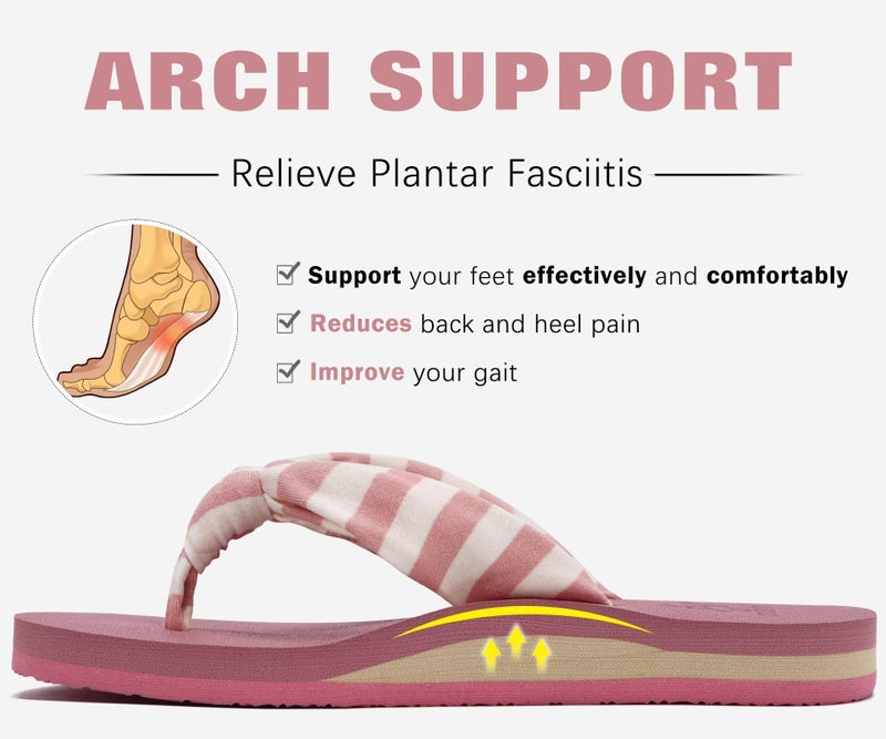 KuaiLu Flip Flops Women Arch Support Yoga Mat Comfortable Summer Beach Walking Thong Cushion Sandals Slip on Pool Outfits Travel Essentials Orthotic Slides Indoor Outdoor Slippers Shoes Pink Size 9 - Image 4