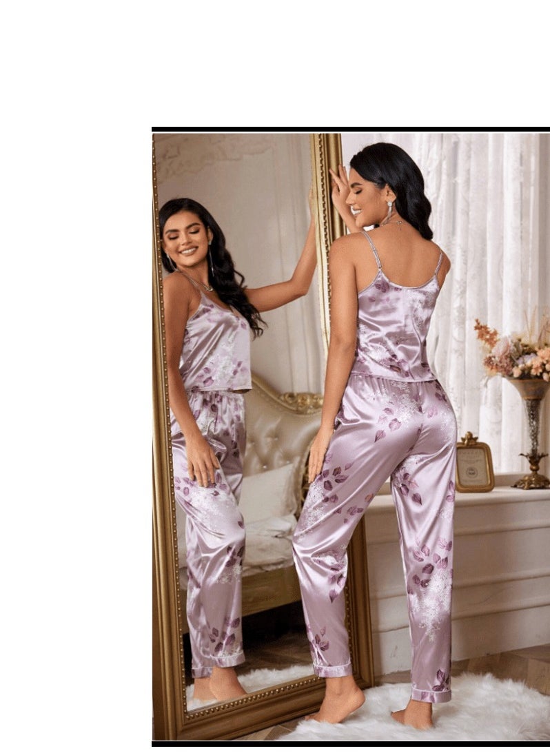 Shein LuxeNights Floral Print Satin PJ Set / Pajama Set