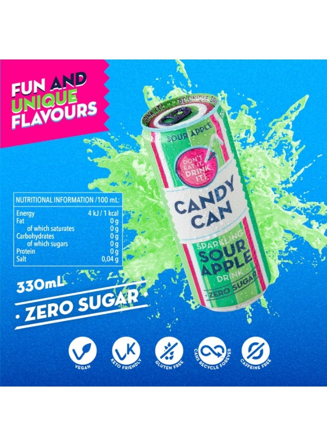 كاندي كان مشروب غازي Candy Can بنكهة التفاح الحامض (Sour Apple) - خالي من السكر - 330 مل - Image 3