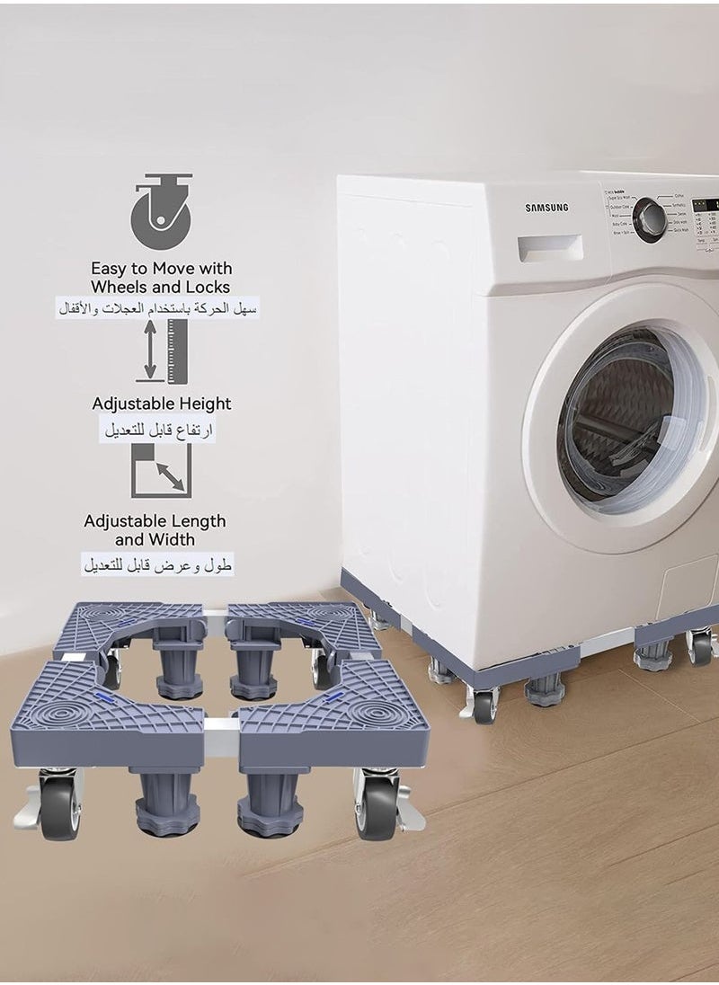 XiuWoo Movable Washing Machine Base Stand, Adjustable Fridge Stand with 4 Locking Wheels, Universal Mobile Base for Dryer, Refrigerator, Furniture and Appliance  - Image 2