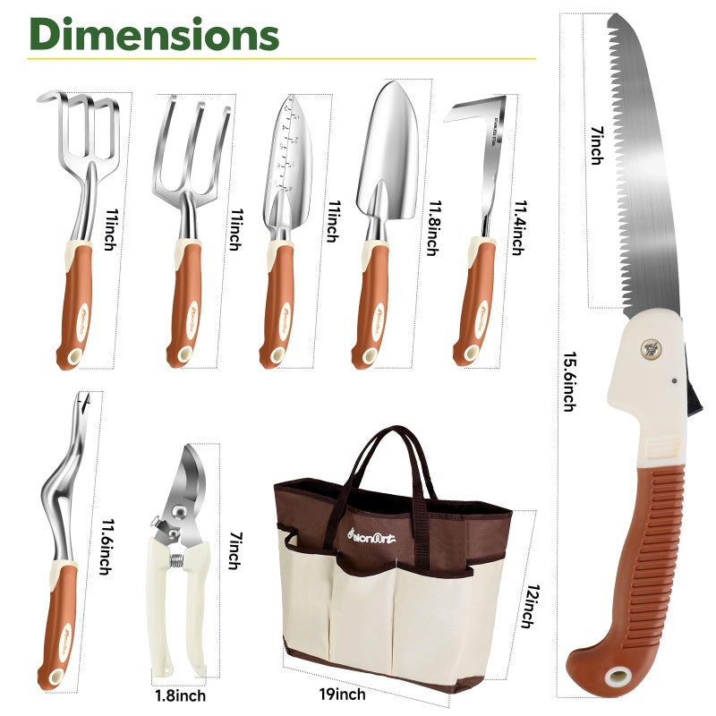 MelonArt Garden Tool Set,10 Pcs Heavy Duty Gardening Hand Tool Kit for Women Aluminum with Non Slip Ergonomic Handle, Storage Tote Bag and Gardening Gloves, Ideal Gifts for Women and Men - Image 5