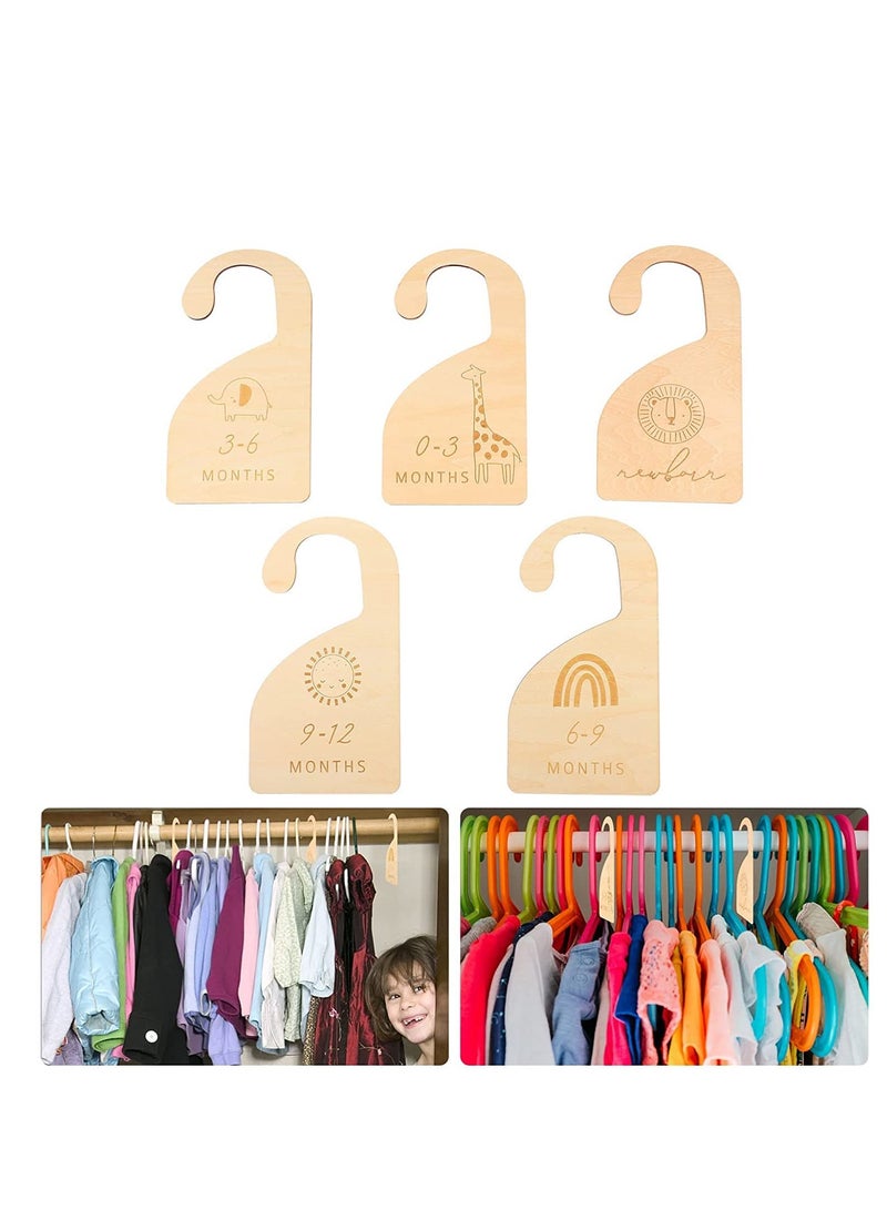 SYOSI Wooden Baby Closet, 5pcs Cartoon Closet Dividers from 0 to 12 Month Baby Closet Organizers Hanging Baby Clothes Organizer Size Baby Clothes Organizer Dividers Infant Nursery Organizer for Home Clothes  - Image 2