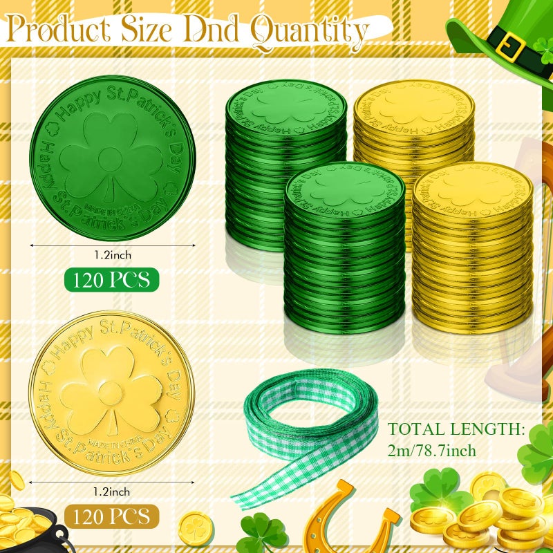 MiniInflat 265 Pcs St Patrick's Day Cauldrons Set 24 Mini Cauldrons 240 Gold Green Plastic Small Ornaments Bulk Patricks Pot with Handle Ribbon St. Patrick Party Favor(Black, Green,Various Styles) - Image 3