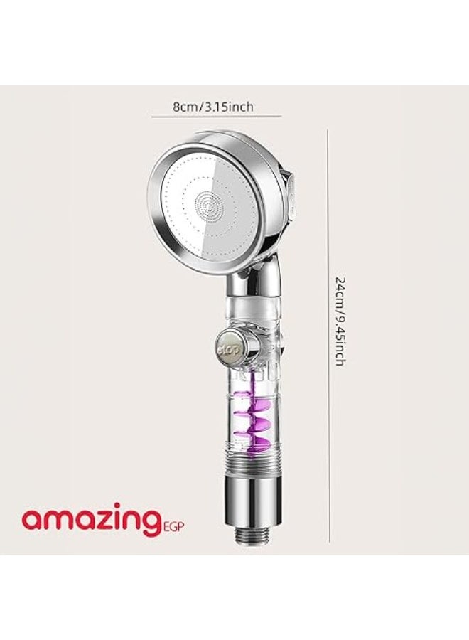 أمازينج. إي جي بي رأس دش تربو محمول باليد عالي الضغط من ذا باك، دوران 360 درجة مع زر إيقاف وفلتر (فضي) - Image 2