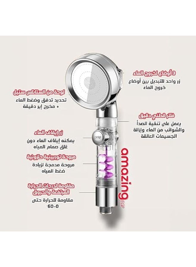 أمازينج. إي جي بي رأس دش تربو محمول باليد عالي الضغط من ذا باك، دوران 360 درجة مع زر إيقاف وفلتر (فضي) - Image 4