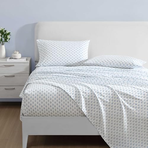 Laura Ashley Twin Size Sheet Set 100 Cotton Percale Bedding with Matching Pillowcase Fully Elastic Fitted Sheet Deep Pocket Floral Room Decor Francesca Blue - Image 3