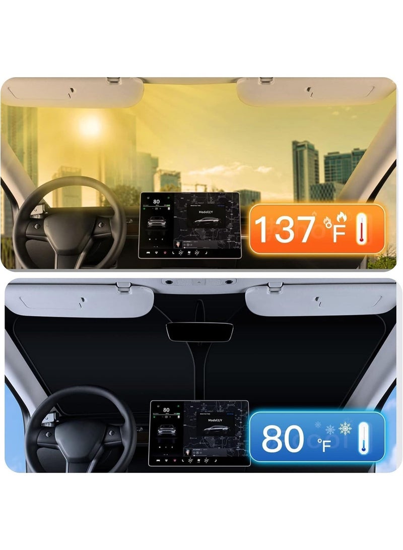 Tesla Model 3 Y وسادة شمسية أمامية مغطاة بقطعة فضية عازلة لشاشة الرياح كإكسسوارات لـ Tesla Model 3 Y - Image 5